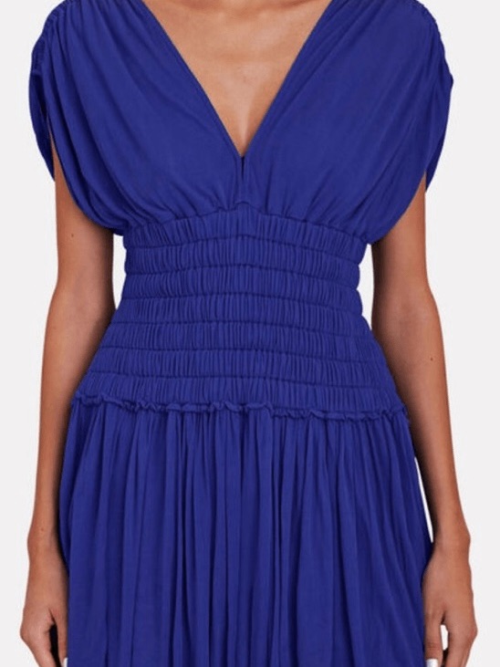 Nwt A.L.C. Deep V Smocked Waist Midi Dress In Cobalt Blue